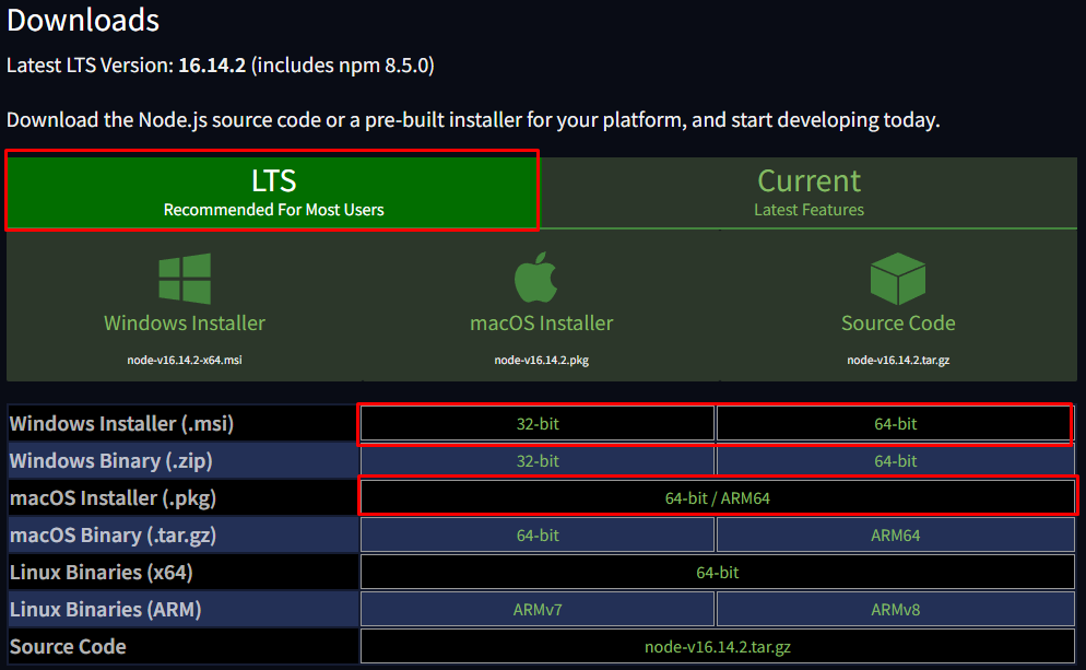 NodeJS for Windows and MacOS